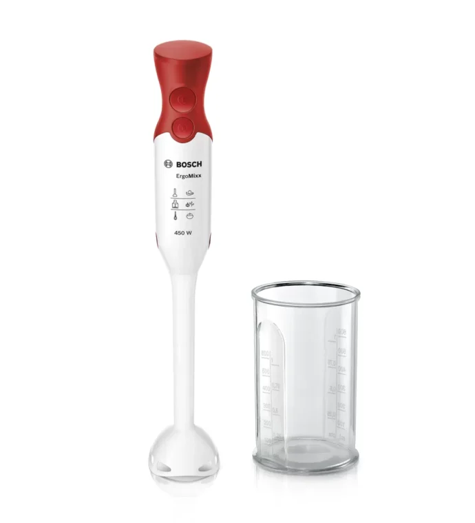 ⁦BRAS MIXEUR BOSCH 450W AVEC BOL PIED PLASTIQUE BLANC ROUGE MSM64010⁩ - الصورة ⁦3⁩